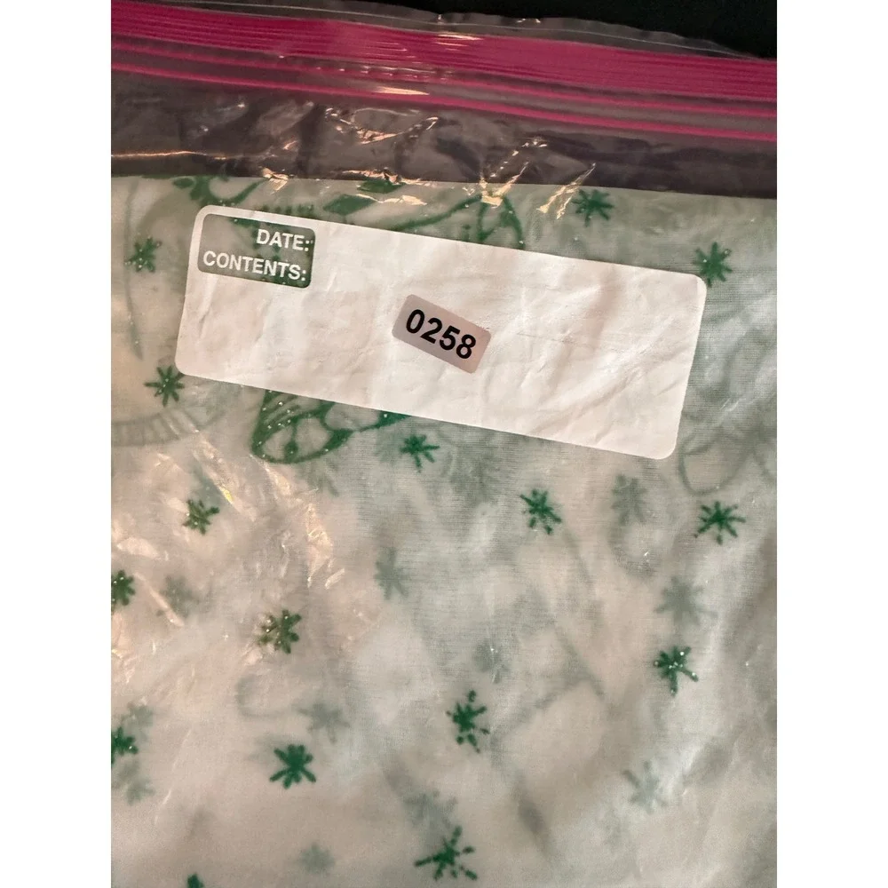 Vintage MCM Christmas Half Apron Green Flocked Sleigh White Organza Holiday MCM